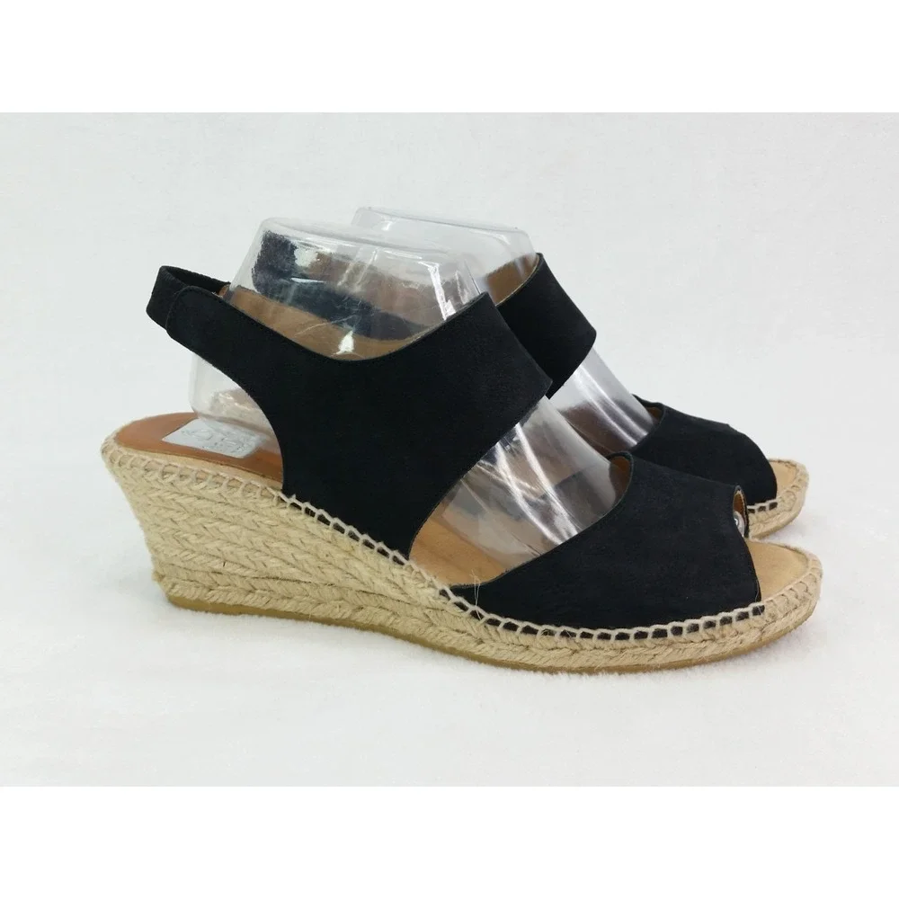 Women's Kanna Espadrilles Wedges Sandals Shoes Black Made In Spain Size 42 US 10